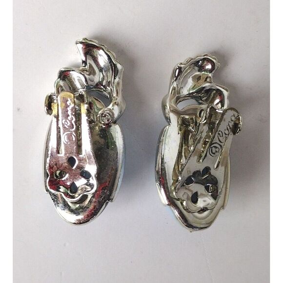 Vintage Signed Coro Blue Cabochons Clip On Silver Toned Earrings - Picture 3 of 5